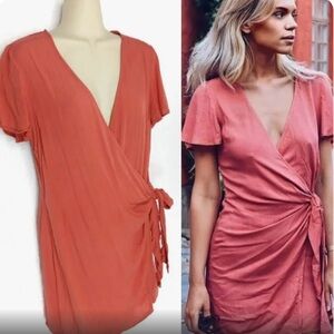Lulu's Vashti Rusty Rose Wrap Minidress